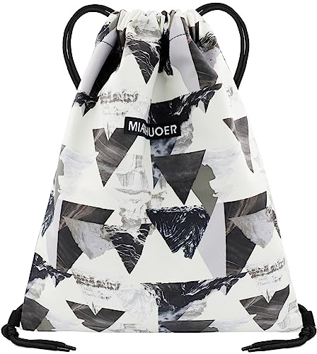 FenFang Turnbeutel mit Kordelzug, Kordelzugbeutel Sportrucksack Klein Turnsack Rucksack Beutel Faltbar, Tunnelzug Gymsack Sportbeutel Daypack mit Reißverschluß Innentasche Damen Frauen (Weiß)