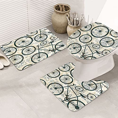 Alfombra De Baño De 3 Piezas Bicicleta Retro Impreso Juego De Alfombrillas De Baño Antideslizantes Alfombras De Cama, para Baño, Cocina