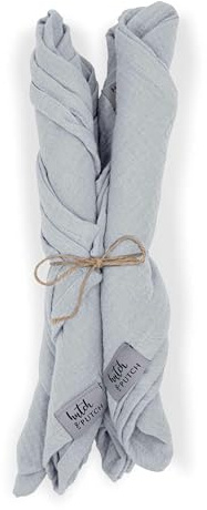 hutch&putch 4X Musselin-Servietten Anne-Marie 42x42cm - Stoffservietten Bio-Baumwolle - Boho Deko Servietten - Hochzeitsservietten (Musselin-Servietten Anne-Marie • Light Grey • 4er-Set)