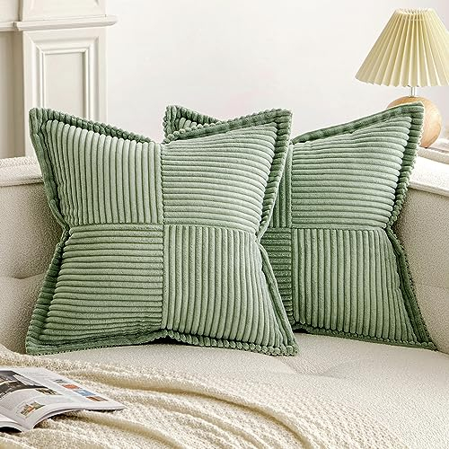 EMEMA Kordsamt Kissenbezüge Weich Dekokissen Dekorativ Kissenbezug 45x45 cm Kissenhülle Sofakissen Zierkissen Couchkissen 2er Set für Wohnzimmer Schlafzimmer Grün
