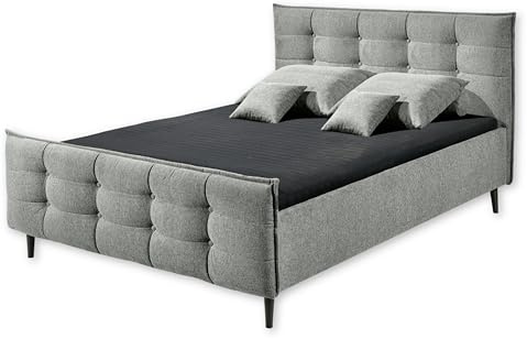 Stella Trading Mario B Polsterbett Bettgestell 180x200, Grau - Modernes Doppelbett mit dekorativer Steppung und Massivholz Füßen - 189 x 108 x 215 cm (B/H/T)