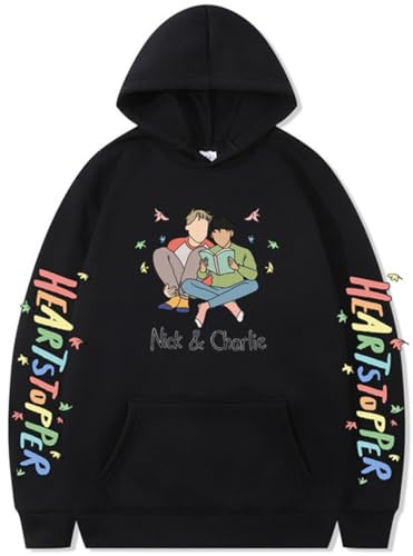 Silver Basic Heart Felpa con Cappuccio da Uomo e Donna Nick E Charlie Serie TV Cosplay Maglione Unisex Manica Lunga Hoodie M,Black-1