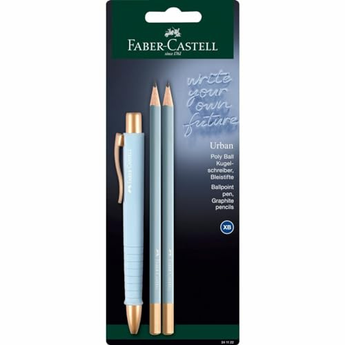 Faber-Castell 241122 - Set di scrittura sky blue, con penna a sfera Poly Ball Urban e 2 matite Urban