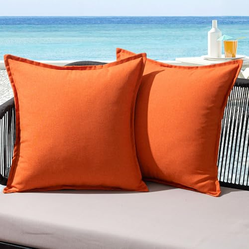 MIULEE Outdoor Kissen Wetterfest Kissenbezug Wasserdichter Dekorative Kissenbezüge Leinen-Optik Sofakissen Dekokissen für Garten Sofa Couch Wohnzimmer Schlafzimmer 2er Set 45x45cm Orange