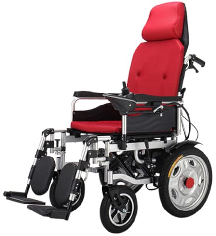 PXOCDEO Rollstuhl Elektrisch Faltbar Kompakter Elektrorollstuhl mit Hochleistungsakku, 250W Dualmotor, elektrisch einstellbare Rückenlehne, Unterstützung 120kg,Red 20a