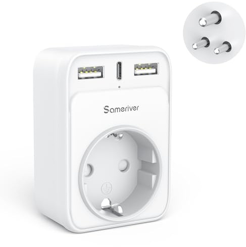 Adaptador de Enchufe India, España y con 2 USB Incluye USB-C 3A Carga Rápida Enchufe Tipo D con Protección Sobretensión Adaptador Enchufe para India, Sri Lanka, Nepal, Níger, Ghana, Líbano