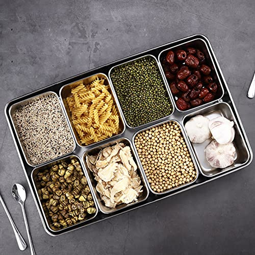 Tbest Spice Jars and Their Storage, 8 Grids Stainless Steel Seasoning Box Condiment Storage Containers Spice Jar Kitchen Utels