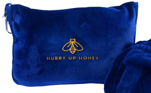 HURRY UP HONEY Reisedecke und Kissen, 2-in-1, ultraweiche Flugzeugdecke mit Tasche, Kissenbezug, Reisekissen, Decke, Kombination mit Handgepäckhülle und Rucksackclip, tragbare Decke für Reisen (blau)