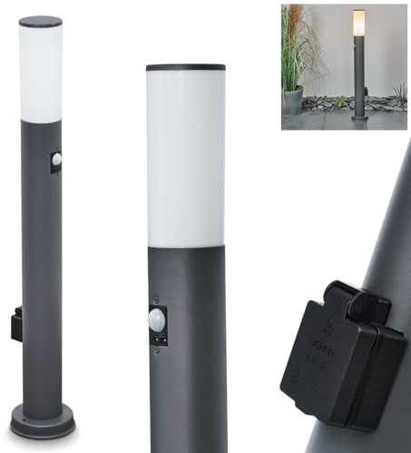 HOFSTEIN Wegeleuchte Caserta, Außenwegeleuchte mit Bewegungsmelder und Steckdose aus Metall/Kunststoff in Anthrazit/Weiß, Außenleuchte für Garten, Außenbereich, Hof, Terrasse, Höhe 80 cm, E27, IP44