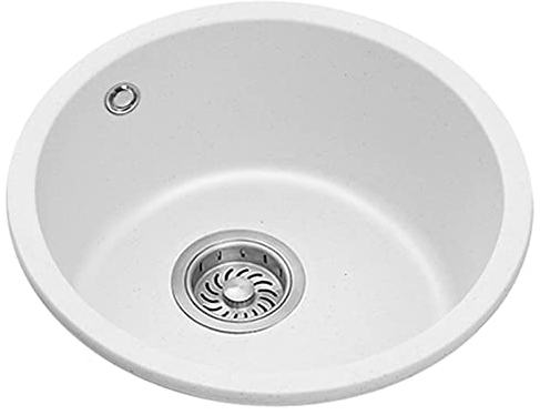 Lavello Da Cucina In Acciaio Inossidabile Lavandino Da Cucina Lavandino A Rubinetto, Lavandini In Pietra Di Quarzo Round White Kitchen Built-In Bar Round Lavanderia Basin Thickened Stone (Co