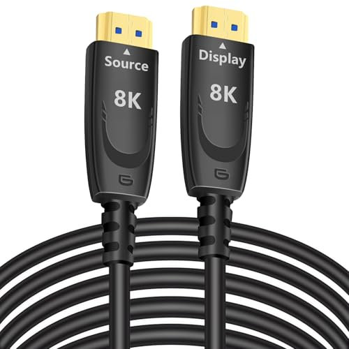 DTECH Câble HDMI en fibre optique 8K de 7,6 m de long, 8K @ 60 Hz, 4K @ 120 Hz, 2.1, 48 Gbit/s, ultra haute vitesse, HDR eARC HDCP, compatible avec moniteur Fire TV, barre de son, PS5, PS4, Xbox