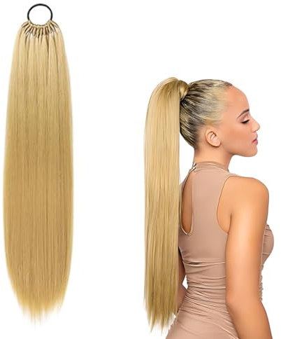 60 cm Lang Glattes Pferdeschwanz Haarteil Synthetik Haarverlängerung Zopf Haar Extension für Damen Mädchen,Zopf Pferdeschwanz Haare Extensions
