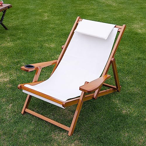 Chaiselongue Outdoor-Stuhl mit Getränkehaltern – Sonnenliege aus Holz für Poolseite, Terrassenmöbel mit verstellbarer Rückenlehne – 150 kg Kapazität