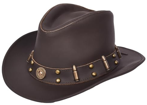 House of Luggage Cowboyhut aus echtem Leder für den Außenbereich, Westernhut, Australien, HLG345, Braun, braun, XXL