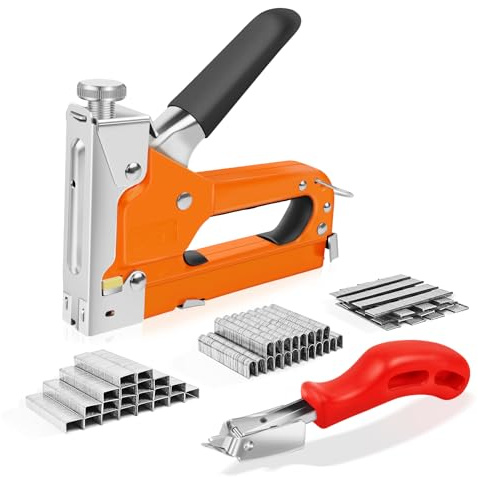 Staple Gun Heavy Duty with 3000 Nail and Remove, Anti-Slip Durable Adjustment Cable Stapler for Wood, Wall Stapler, Professional Tackers for Upholstery Wood