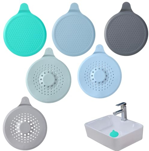 YanBous Set da 6 Tappi Universali per Scarico - Tappi Antiblocco per Cucina e Bagno, Adatti a Lavandini, Docce e Vasche da Bagno (3 Colori e 2 Design)