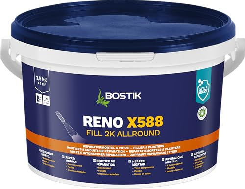 BOSTIK Reno X588 Fill Allround 2.5kg – Zweikomponentiger Reparaturmörtel für Innen- und Außenbereiche, Flexibel, Frostbeständig und Lösemittelfrei, Grau