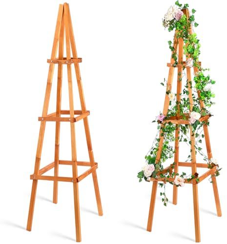 Wonderjune 180 cm hohes Obelisken-Rankgitter aus Holz, für den Außenbereich, Garten, einfache Montage, Kletterpflanzenstütze für Kletterpflanzen, Veranda, Balkon, Hinterhof, Blumen, Trailing Gemüse