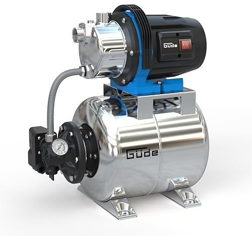 Güde Hauswasserwerk HWW 1000 ES (1000 W, 20 l Kesselinhalt, 3800 l/h Fördervolumen, 44 m max. Förderhöhe, 7 m max. Ansaughöhe, Noryllaufrad, Edelstahltank, Druckschalter, Thermoschutz, Druckmanometer)