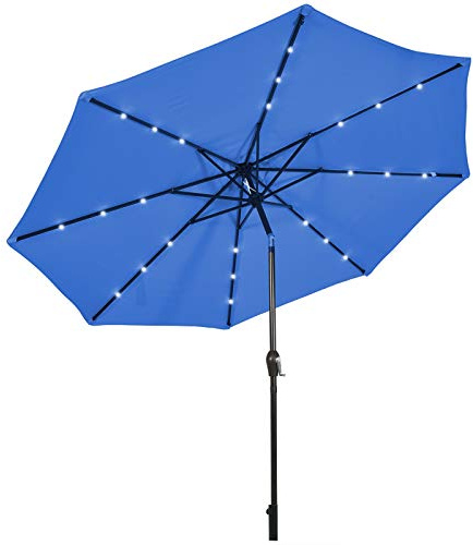 RELAX4LIFE Sonnenschirm Ø3M, Gartenschirm mit LED, Marktschirm Sechseck, Terrassenschirm mit Kurbelmechanismus, Kurbelschirm UV-beständig und Wasserabweisend, Ampelschirm Metallstruktur (Hellblau)