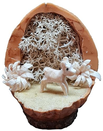 Walnuss Miniatur Reh geschnitzt Weihnachtsdeko Erzgebirge Handarbeit Holzkunst Buettner