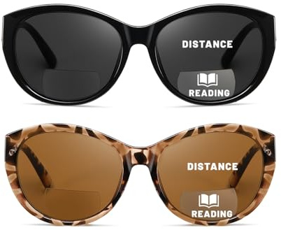 Hubeye Bifokale Sonnenlesebrille für Damen Outdoor-Sonnenleser Getönte Lesehilfe Klassisch Retro Stil UV400 Schutz Brillen(Schwarz+Streifen, 2.0)