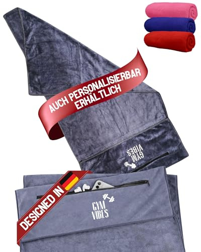 MüggenStick Gym Towel 50x100 cm auch mit Wunschtext möglich, ideal als Fitnesshandtuch, Badehandtuch, Reisehandtuch & Strandtuch, kompakt, leicht & schnelltrocknend (Grau, ohne Personalisierung)