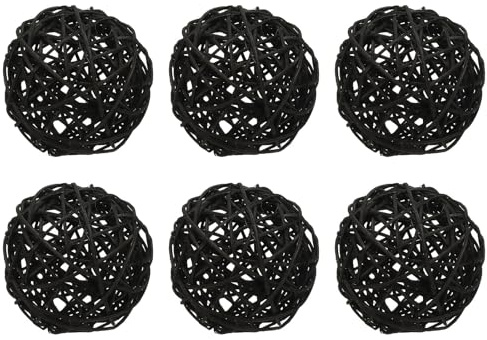 sourcing map 6 Pcs Wicker Rattan Balls 3.1 Inch Rattan Decorative Balls Vase Fillers for Wedding Party Centerpiece Bowls Home Decoration, Black
