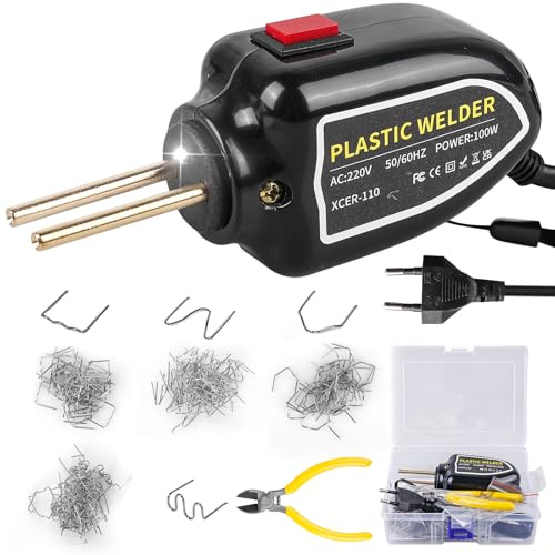Kunststoff Schweißgerät mit 200 Schweißnägeln in 4 Arten & LED-Licht, Tragbares 100W Auto Stoßstange Reparatur Set, Kunststoff Schweißen Maschine für Stoßfänger Armaturenbretter und Kunststoffteile