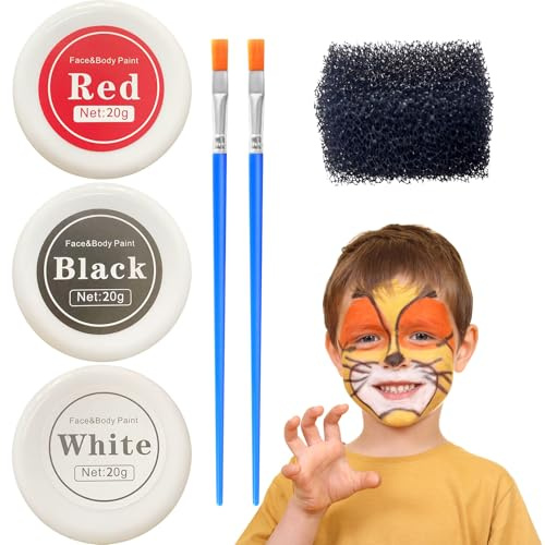 Halloween Schminke Set - 3 Farben (Schwarz, Rot, Weiß), Theaterschminke, Halloween Schminke Kinder, Schminke Halloween Set, Halloween Make Up, Für Kinder Erwachsene Halloween Karneval Make-Up Fasching