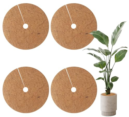 BUCOMTU 4 Pezzi Pacciamatura Cocco Tappetino per Piante,Disco in Fibra di Cocco per la Protezione Invernale delle Piante dal Gelo (30cm)