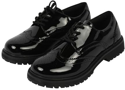 A2Z Ladies Black Brogue Lace Up School Shoes Smart Uniform Formal | Breathable fabric inner lining supports comfortable interior feels throughout lessons commuting workplace everyday activities