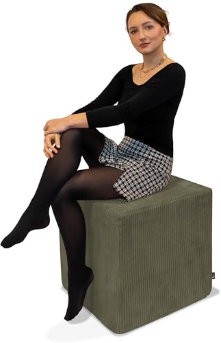 DreamRoots Cord Hocker Pouf, Würfel 50x50x50 cm, Hellgrün | Fußhocker, Sitzhocker, vielseitig als Sitzgelegenheit, Beistelltisch & Bodenkissen, Sitzpouf