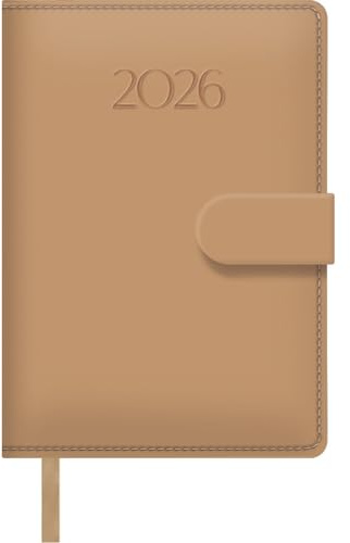 Dohe - Dagbok 2026 – Sida dag, storlek 12,5 x 18 cm, mjukt PU-läder omslag, magnetstängning med klaff, bokmärken, 12 månader januari till december, årlig spansk planerare - Pretty Beige