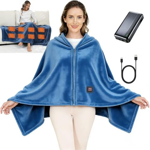 Ahigh Coperta elettrica con batteria senza fili, coperta termica elettrica con 3 livelli di temperatura e protezione da surriscaldamento, 150 x 80 cm, doppio spessore, ideale per casa, ufficio