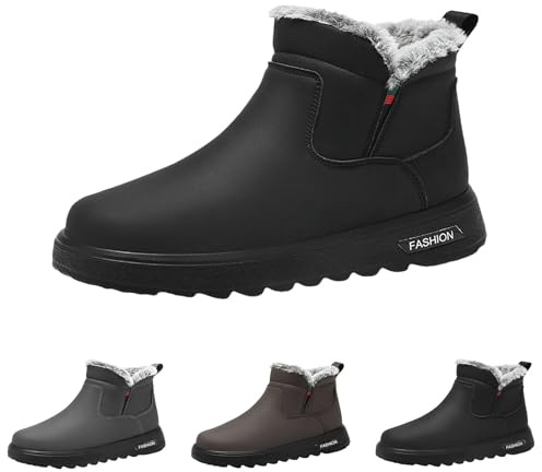 Vinterskor dam breda H – ankelstövlar dam fodrade snöstövlar platta halkfria pjäxor lätta vandringskängor korta stövlar slip-on fritidsskor bekväma damskor, svart, 45 EU
