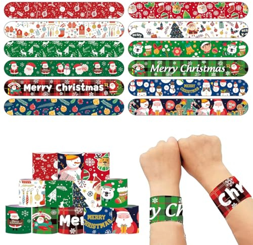 YAZWUR 24 Pulseras de Navidad para Niños, Ideales para Bolsas de Fiesta, Pulseras Snap, Juguetes de Regalo, Decoración para Fiestas Temáticas de Navidad (Colores Variados)