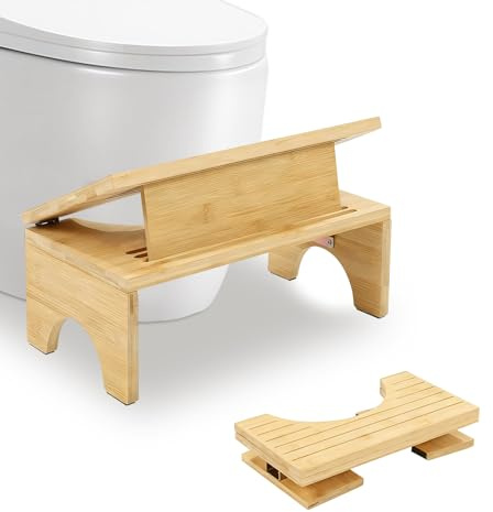 Jinfanshurich Toilettenhocker Klappbar aus Bambus – Ergonomischer WC-Hocker mit 4-stufiger Höhenverstellung (18–27cm), rutschfest & platzsparend faltbar | Bambus Klohocker für Erwachsene & Kinder