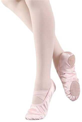 WUYXTO Balettskor för kvinnor, flickor, satin, danstofflor delad sula, gymnastik, yoga, dans, barn, vuxna, ballerina för balettdansare (ljusrosa, 39)