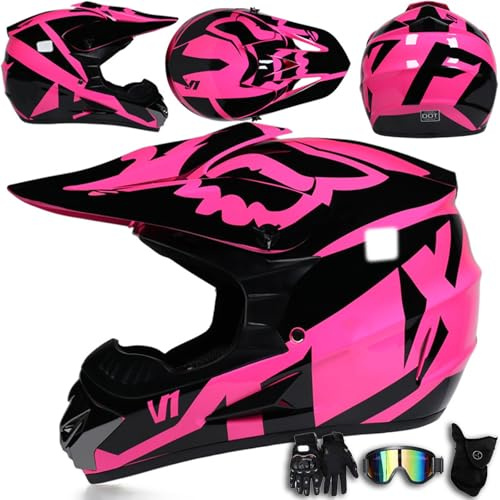 Casco de Motocross con Gafas máscara y Guantes Casco Integral para Motocicleta Todoterreno para Exteriores Cross Country Bicicleta de montaña para Hombres Mujeres Adolescentes Adultos,Color D-S