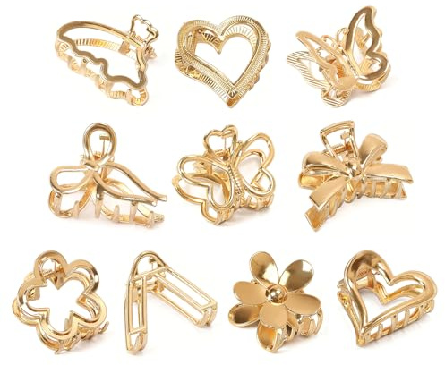Eclove 10 Stück Mini Haarspangen aus Metall, Kleine Haarspangen Gold Haarklammer in Niedlichen Designs wie Schmetterling, Blume, Schleife, Herz, Katze, Haarschmuck für Damen und Mädchen (Small)
