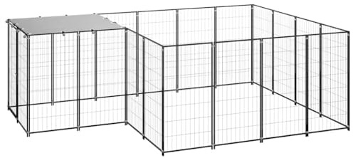 Hundeauslauf für Draußen,Hundezwinger Schwarz 6,05 m² Stahl für Kleine und Mittlere Hunde
