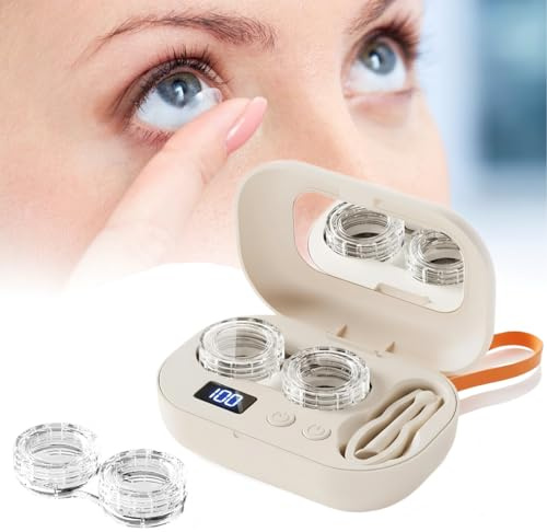 Ultrasonic Contact Lens Cleaner, with A Replacement Lens Compartment - Rechargeable with Vanity Mirror for Hard, Soft & Colored Contact Lenses