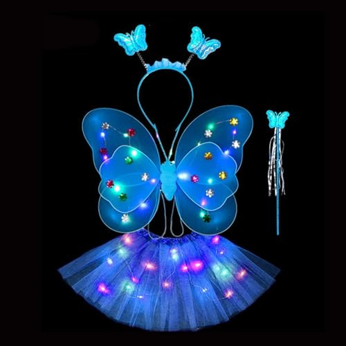 Fee Prinzessin Kostüm | Fairy Prinzessin Dress Up Set mit Flügel, LED Leuchtstab und Stirnband für Mädchen zum Ankleiden und Tanzen