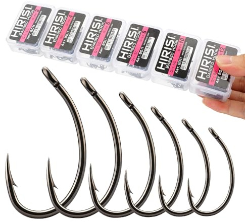 4–6 Boxen à 50 Stück Karpfenhaken – PTFE-Besch. Hochkohlenstoffstahl-Öhrhaken für Karpfenrigs, Wide Gape & Kurv Shank – Boilie- & Ansitzangeln-Haken – versch. Größen, kombinierbare Boxen
