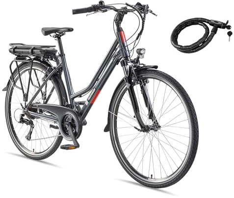 TELEFUNKEN Trekking E-Bike 28 Zoll mit 21-Gang Shimano Kettenschaltung | 474Wh Li-Ion Akku | 40Nm Heckmotor | V-Bremsen | LCD-Display | Pedelec für Damen | 100km Reichweite | inkl. Fahrradschloss