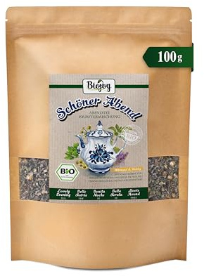 Biojoy Ekologiskt löst örtte Schöner Abend, kvällste, 100 g | Teblandning med kamomillblommor, citronmeliss, björnbärsblad och andra örter