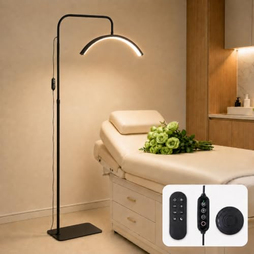 duowelly Half Moon Lamp 48W Lash Light,Dimmable Beauty Salon Lights | Remote/Cable/Foot Control for Lash & Tattoo Work，Shadow-Free Ra98 Beauty Light，3 Colour Temperatures, Adjustable Height