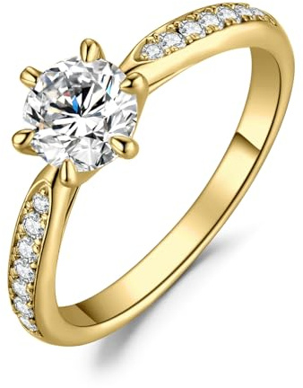 JewelryPalace 14K gult guldpläterat solitärring 0,5 ct rundskuren moissanit, halva engagemang evigheten simulerad diamant, löfte klassisk sten 19