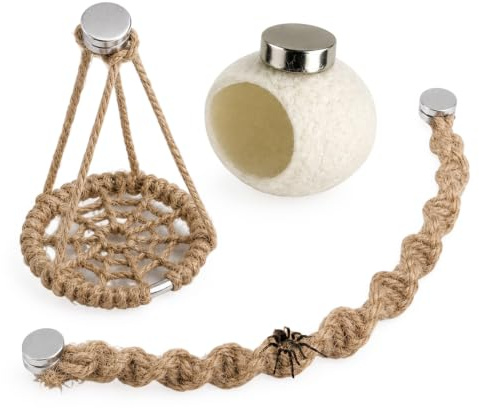 3 PCS Jumping Spider Accessories for Pet Spider Terrarium Decor | Jumping Spider Enclosure Accessories with Cotton Rope Swing Bridge Ring Pendant Platform Swing Nest for Small Invertebrates